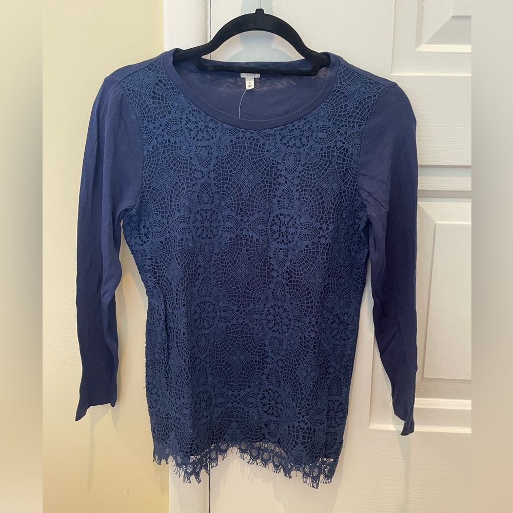 J.Crew NWT three quarter navy lace t-shirt